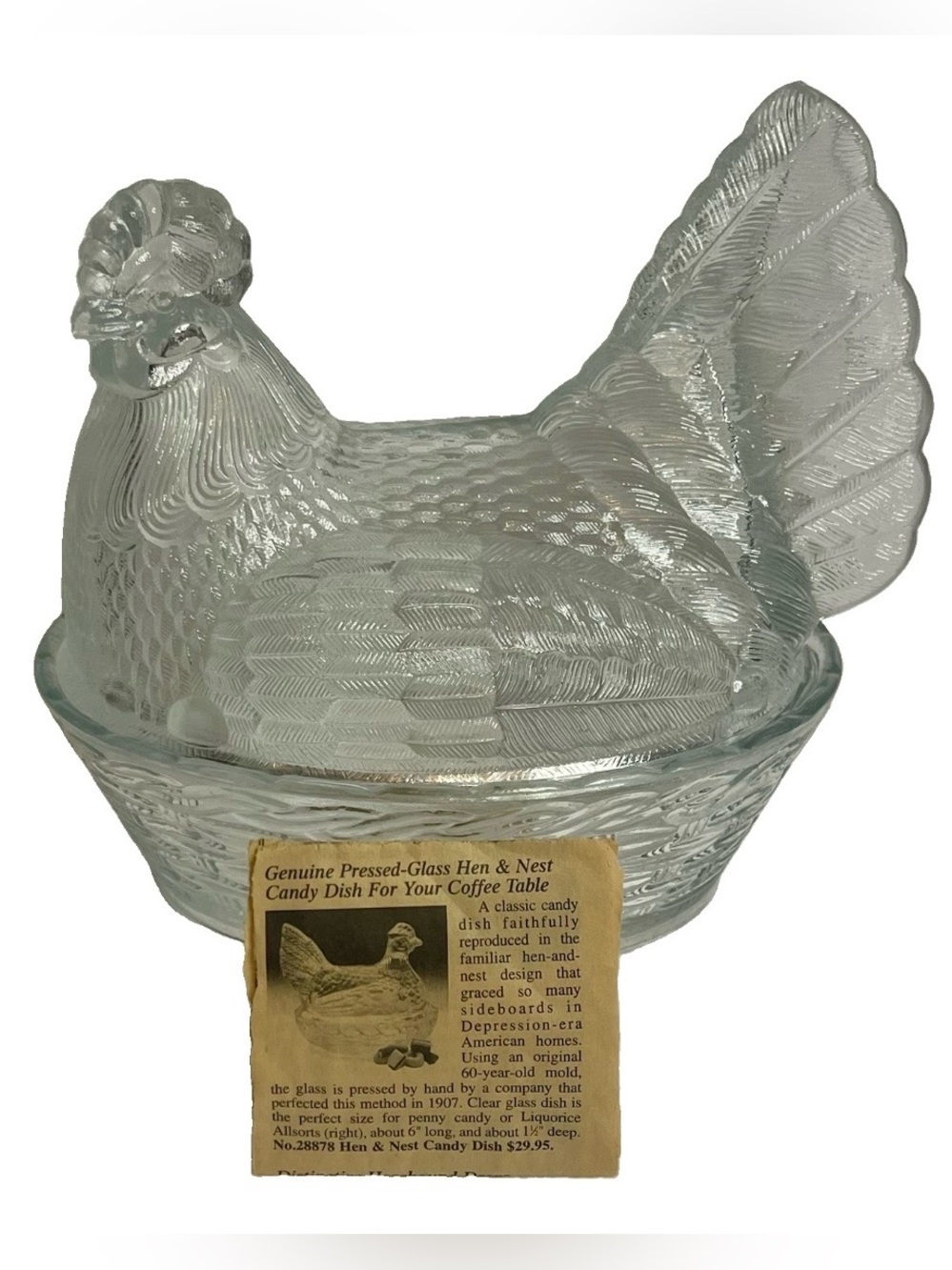 VTG Hen On A Nest Large Glass Covered Candy Dish Clear Original Catalog Ad READ